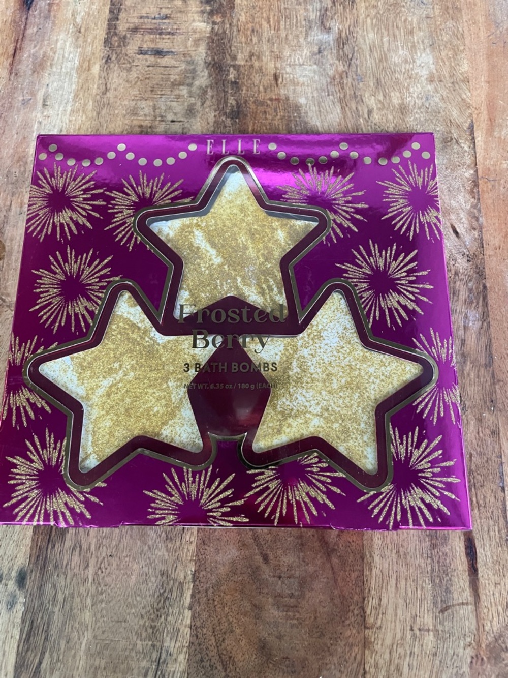 Elle Gold Star Bath Bombs in Pink Packaging